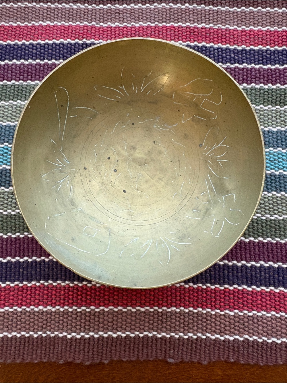 Engraved Brass Decorative Bowl - Warm Gold Tone